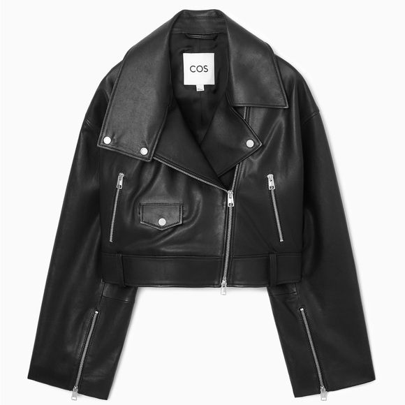 COS Jackets & Blazers - COS Black Cropped Leather Biker Jacket